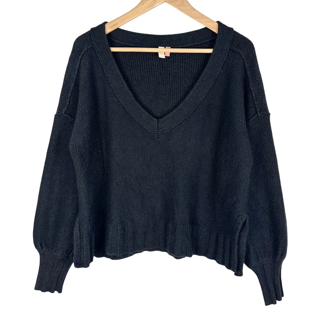 Anthropologie Pilcro Black V Neck Sweater with Balloon Sleeves XS